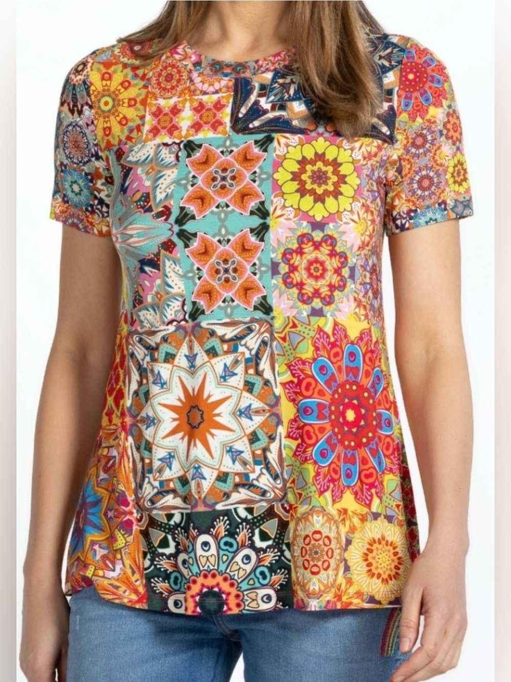 Johnny Was Multicolor Bamboo Floral Patch Tee